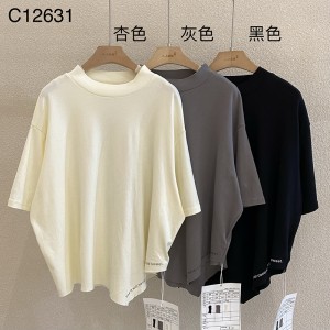 Loose-fitting design Minimalist Round Collar style Stitched sleeve style Casual Solid color cotton and linen oversized custom 12631 T-Shirts