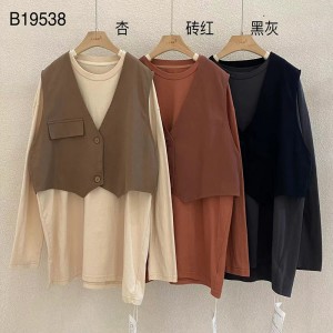 Loose-fitting design Minimalist Round Collar style Stitched sleeve style Casual Solid color cotton and linen oversized custom 19538 T-shirts + Waistcoats