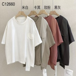 Loose-fitting design Minimalist Round Collar style Stitched sleeve style Casual Solid color cotton and linen oversized custom 12660 T-Shirts
