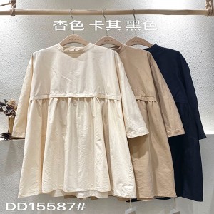 Loose-fitting design Minimalist Stylish Casual Solid color Printed color cotton and linen oversized custom 15587 Shirt Dresses