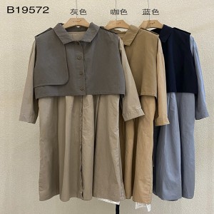 Loose-fitting design Minimalist Stylish Casual Solid color Printed color cotton and linen oversized custom 19572 Shirt Dresses + Waistcoat