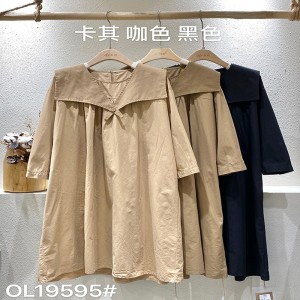 Loose-fitting design Minimalist Stylish Casual Solid color Printed color cotton and linen oversized custom 19595 Shirt Dresses
