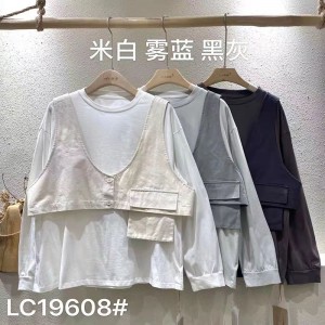 Loose-fitting design Minimalist Round Collar style Stitched sleeve style Casual Solid color cotton and linen oversized custom 19608 T-shirts + Waistcoats