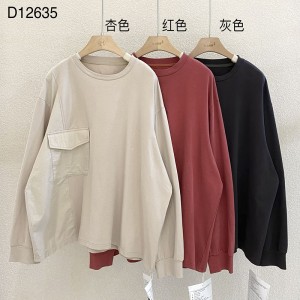 Loose-fitting design Minimalist Round Collar style Stitched sleeve style Casual Solid color cotton and linen oversized custom 12635 Sweatshirts