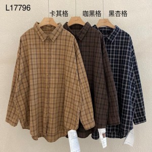 Loose-fitting design Minimalist Stylish Casual Solid color Striped Checked oversized custom 17796 Loose Checked Shirt