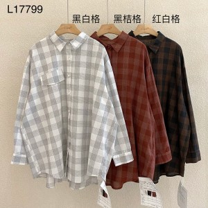 Loose-fitting design Minimalist Stylish Casual Solid color Striped Checked oversized custom 17799 Loose Checked Shirt