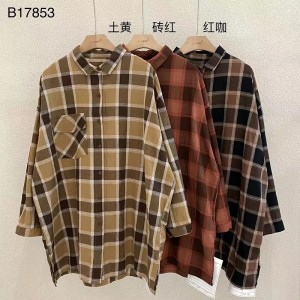 Loose-fitting design Minimalist Stylish Casual Solid color Striped Checked oversized custom 17853 Loose Checked Shirt