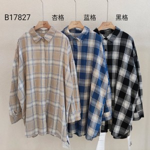Loose-fitting design Minimalist Stylish Casual Solid color Striped Checked oversized custom 17827 Loose Checked Shirt
