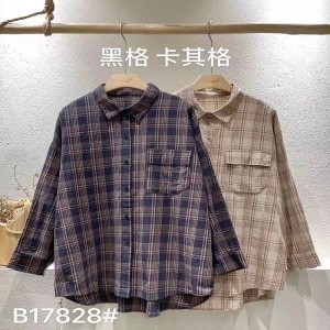 Loose-fitting design Minimalist Stylish Casual Solid color Striped Checked oversized custom 17828 Loose Checked Shirt